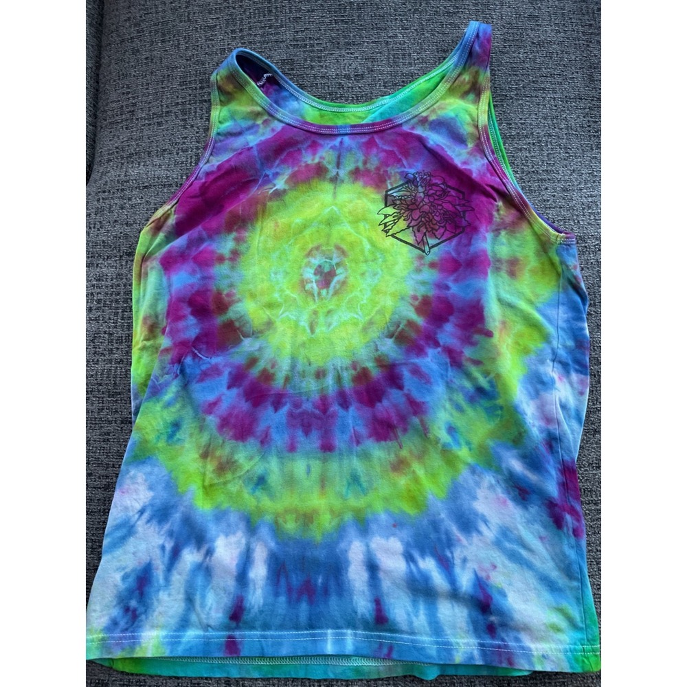 Black Sacred Soul Tie Dye Tank Top Women Green Purple Blue Floral Graphic‎